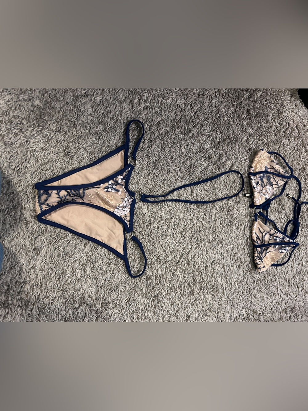 Nude and Navy Lace Two-Piece bikini